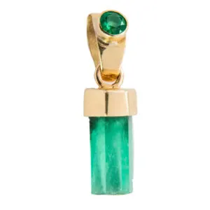 DIJE EN ORO DE 18K CON ESMERALDA REDONDA Y CANUTILLO DE ESMERALDA