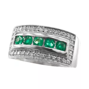 ANILLO EN ORO BLANCO DE 18K CON ESMERALDAS Y DIAMANTES