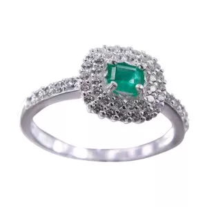 Anillo en Plata con Esmeralda Cuadrada y Circones