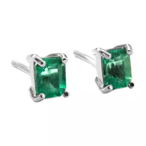 ARETES EN ORO BLANCO DE 18K CON ESMERALDAS EN TALLA RECTANGULAR
