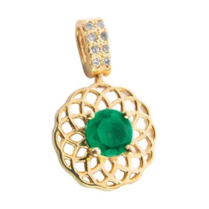 DIJE EN ORO DE 18K CON ESMERALDA REDONDA Y DIAMANTES